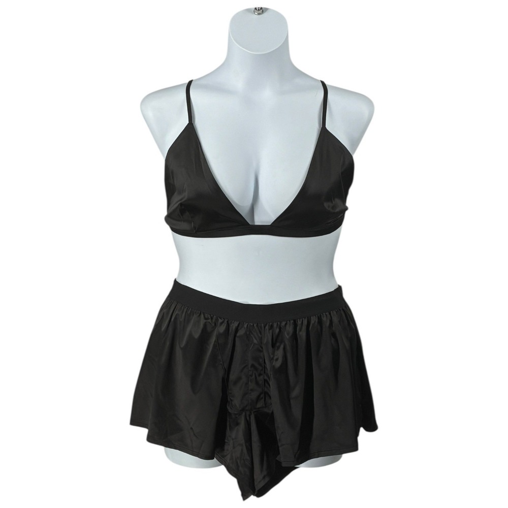 GINNY Black Satin Bralette Shorts Set S Lingerie Pajama NWT